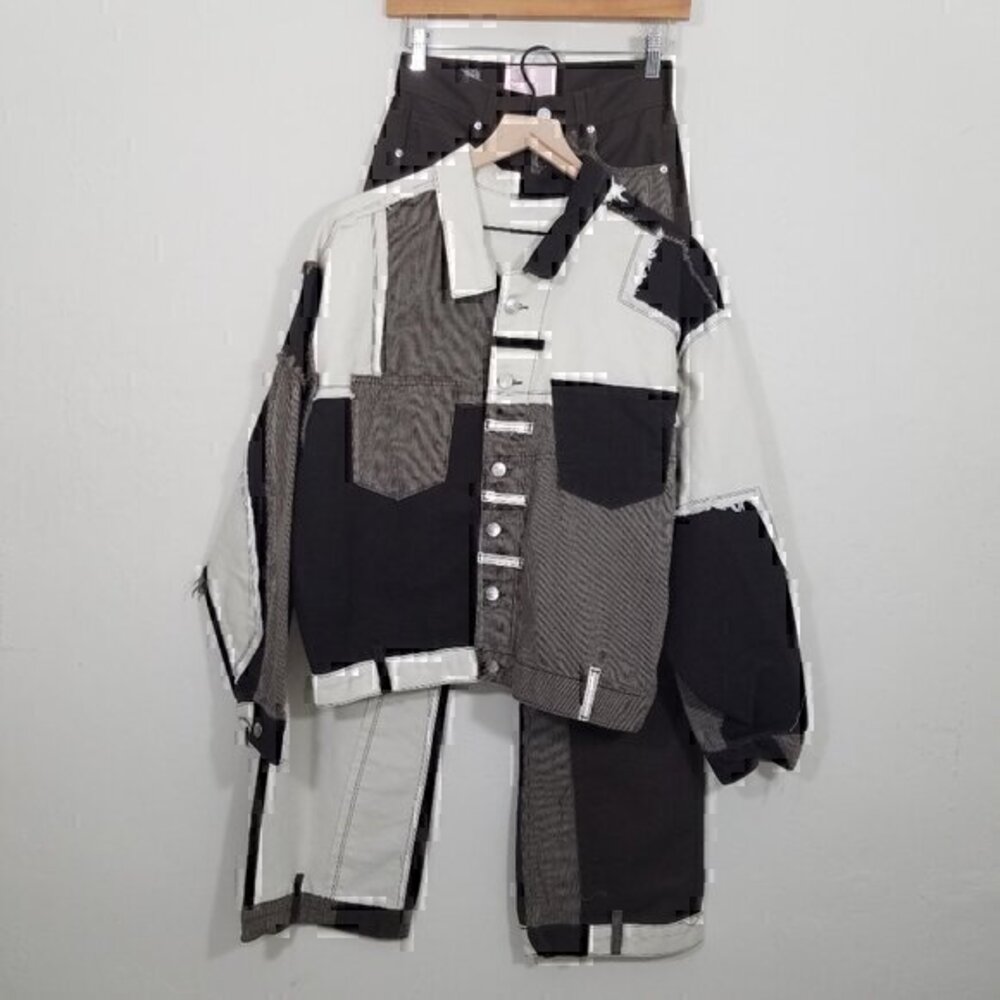 REVOLVE Jacket and Jeans Set Matchmaker Coffee Shop Patchwork Size 23